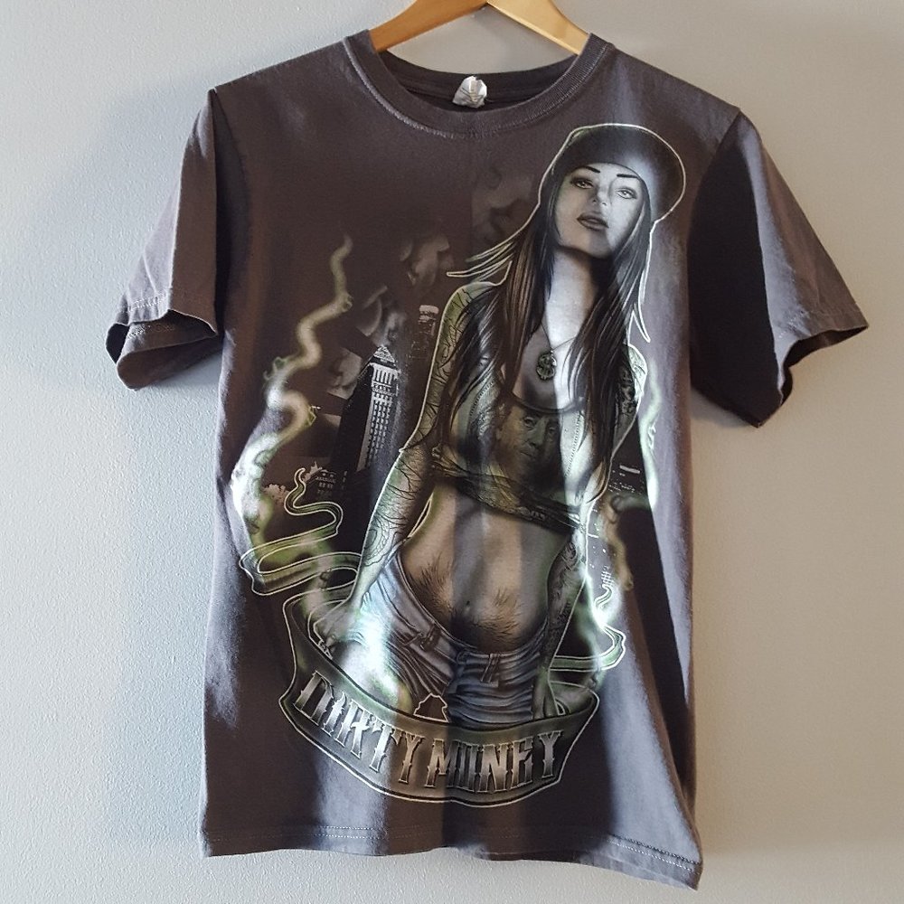 Hybrid Dirty Money Gray Graphic Tee Size Small